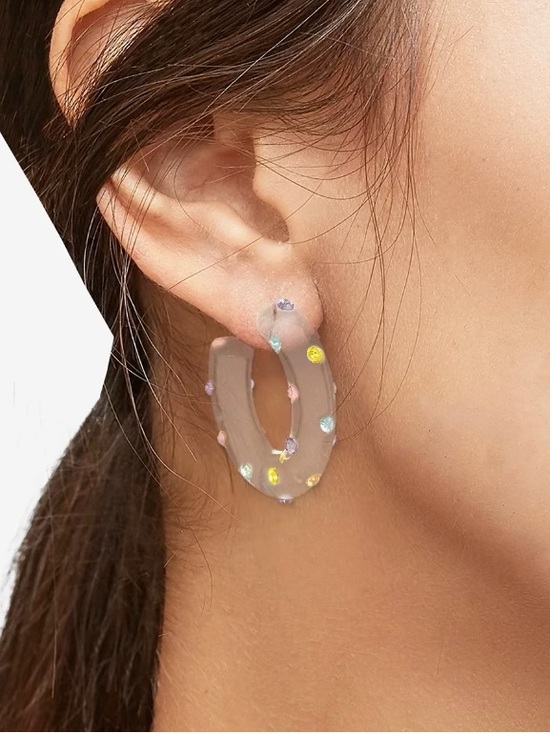 Jewelry - Clear Acrylic Gem Studded Hoop Earrings with Pastel Crystals